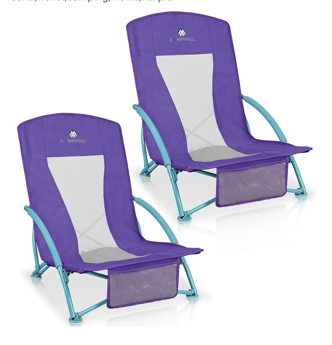 New- 2 Pack Of Low Beach Chairs With Shoulder Bags