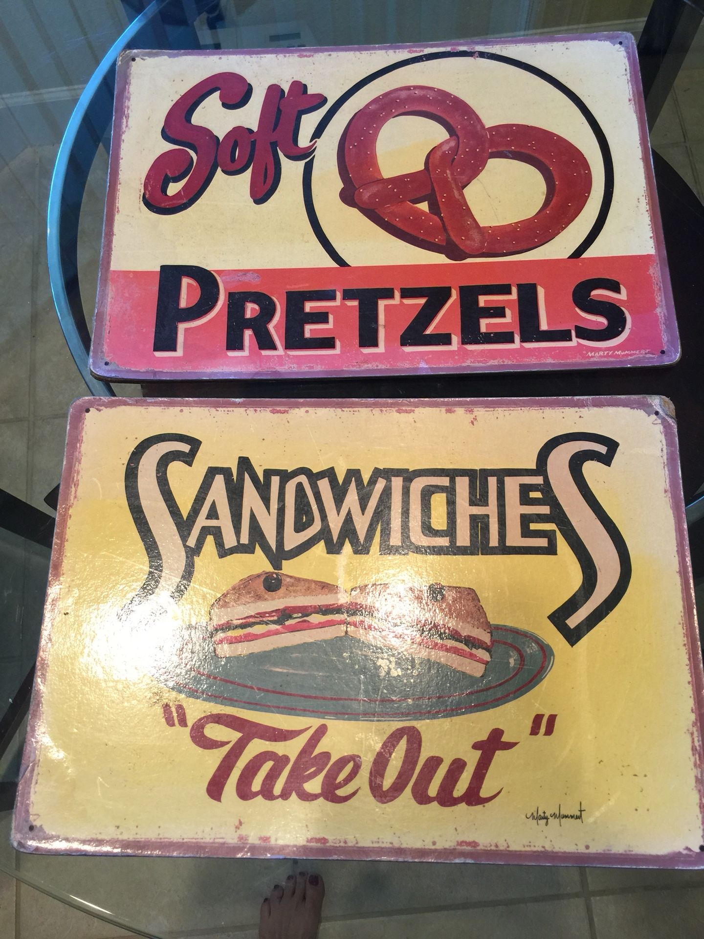 2- 11”x16” Vintage Marty Mummert retro signs.