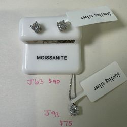 Pair of Moissanite Earrings and Matching Necklace