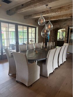 Designer Table and  12 Slipcovered Chairs