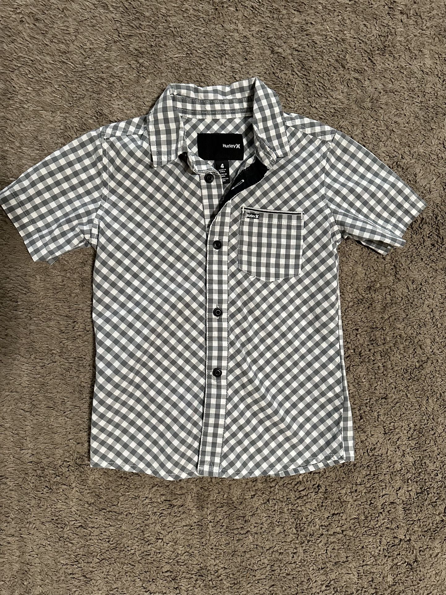 Little Boys Hurley Black & White Plaid Button-Up Short Sleeve Dress Shirt Size 4