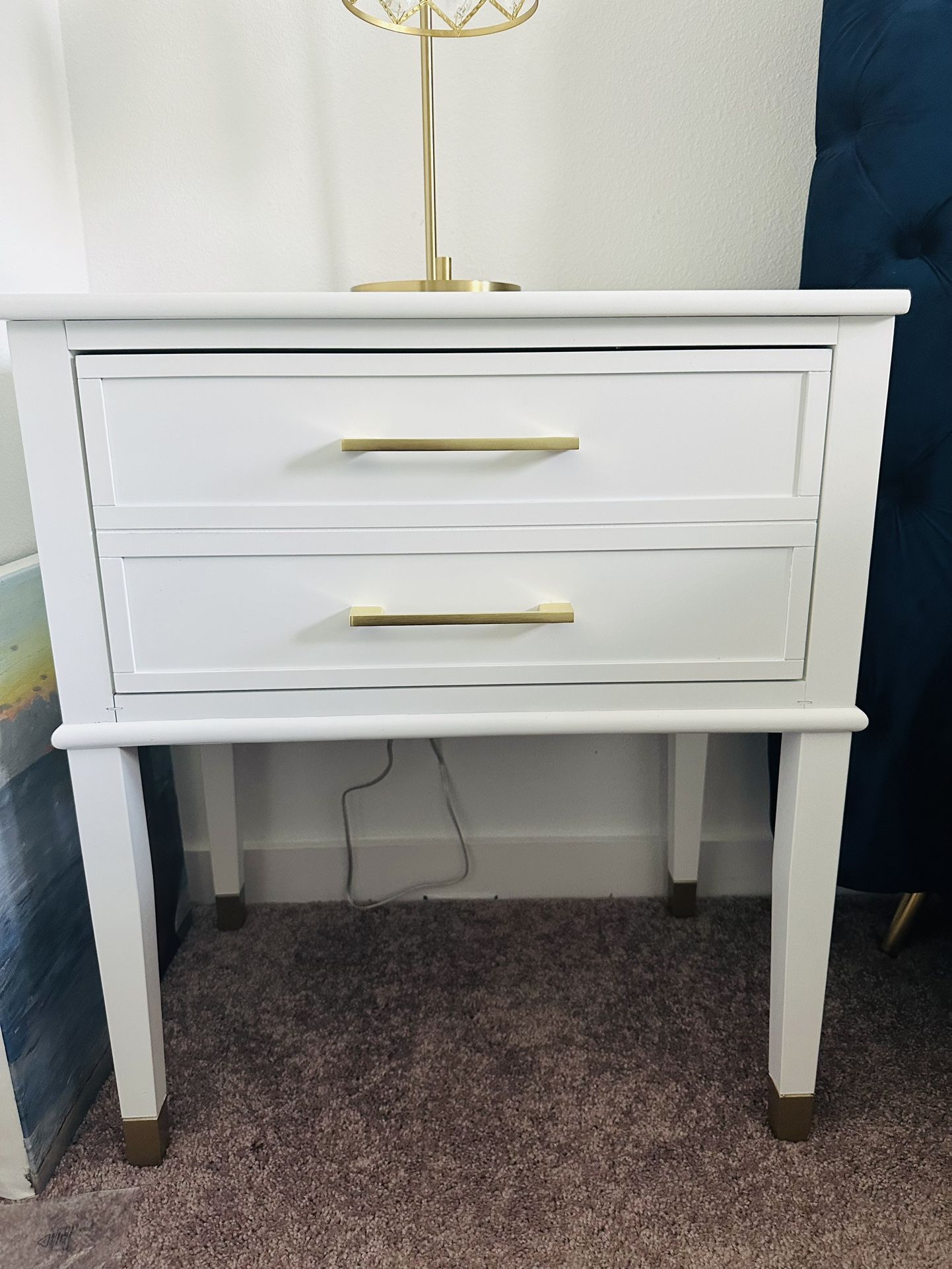 Westerleigh Chic End Table/Nightstand in White W/ Custom Gold Accents - Excellent Condition