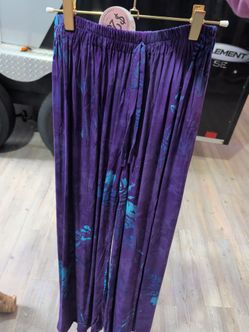 Purple Floral Print Wide-Leg Pants