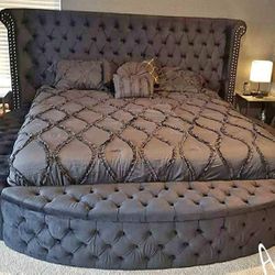 Round Shaped Queen Size Velvet Bed Frame With Storage Financing Available 