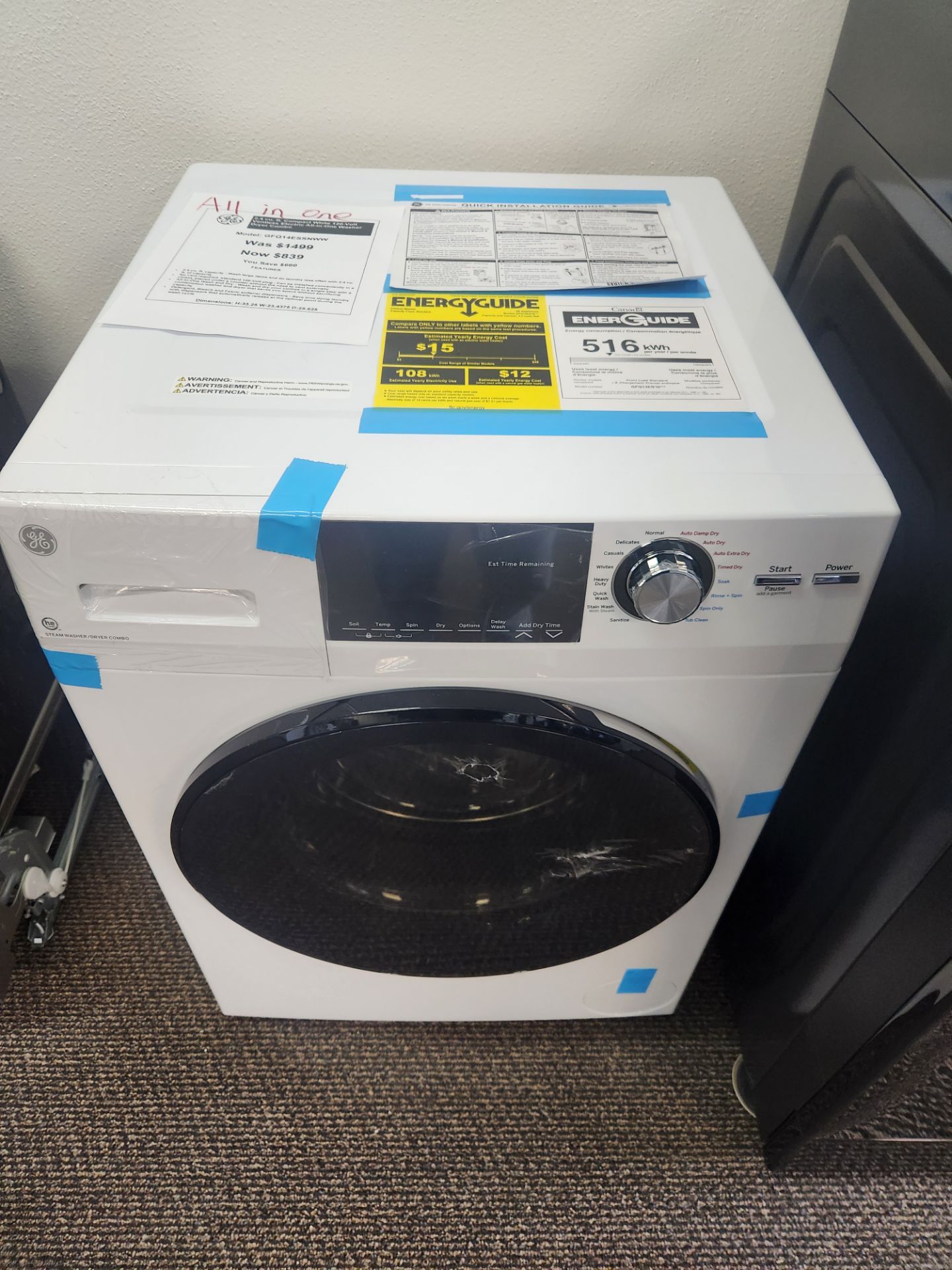 2.4 cu. ft. Compact White 120-Volt Ventless Electric All-in-One Washer Drver Combo