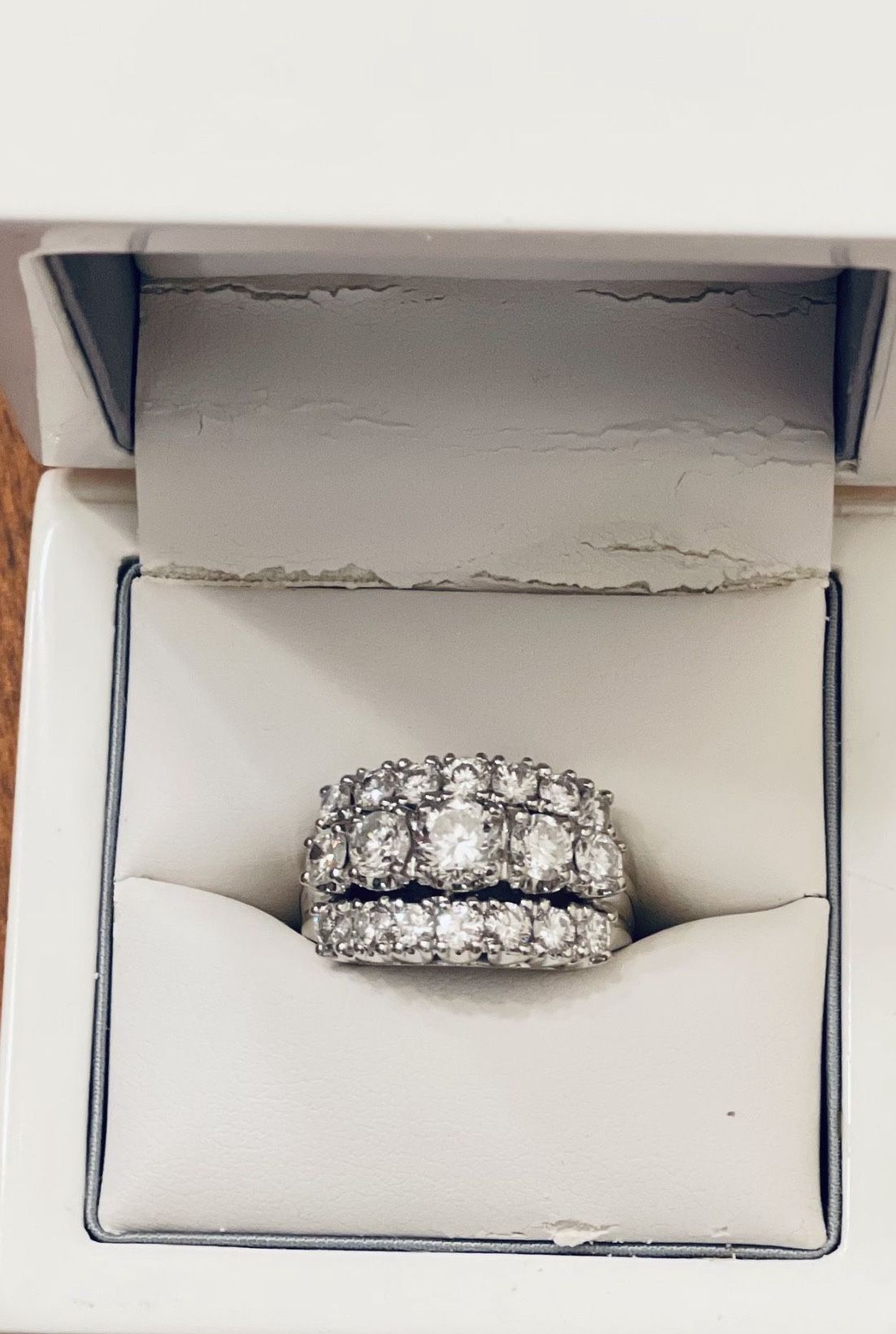 2.83 Carat, Triple Band (mined) Diamond Ring, 14k White Gold