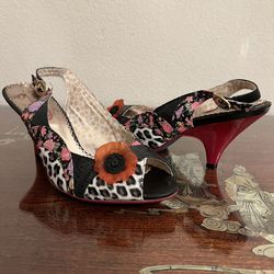 POETIC LICENCE LONDON SHOES 9 PASSION FRUIT SLINGBACK RED HEELS!
