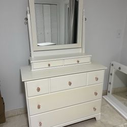 Pottery Barn White Dresser With Standing Vanity Mirror On Top. Originally Over 1.8k. 