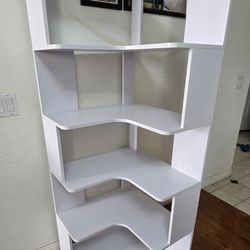64.9" Tall, 6 Tier Corner Bookshelf, Freestanding Shelf Display Rack Storage Organizer, White