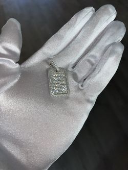 Moissanite Baguette Dog Tag Pendant 925 Silver D Flawless (22in Chain Included)