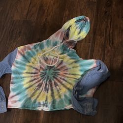 Tie Dye Hoodie With Denim Sleeves