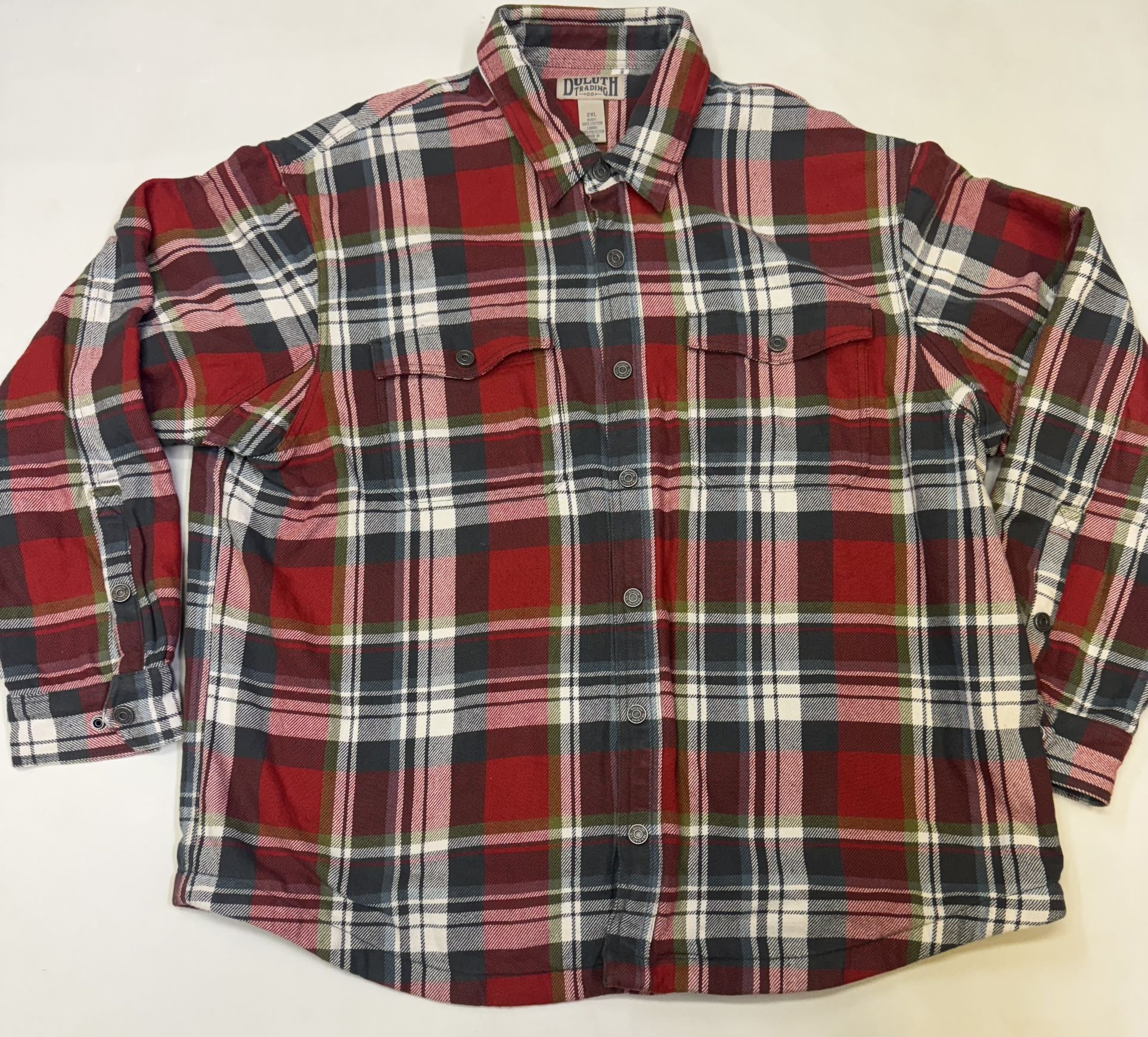 Duluth Trading Flannel Shirt Mens Red Long Sleeve Button Up Plaid Heavy Size XXL New