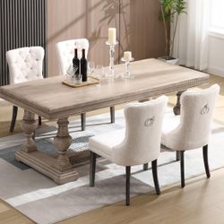 Set Of 4 - Cream Teddy Bear Fabric Tufted Dining Chairs With Solid Wood Legs [NEW IN BOX] **Retails For $310  [CHAIRS ONLY / TABLE NOT INCLUDED] 