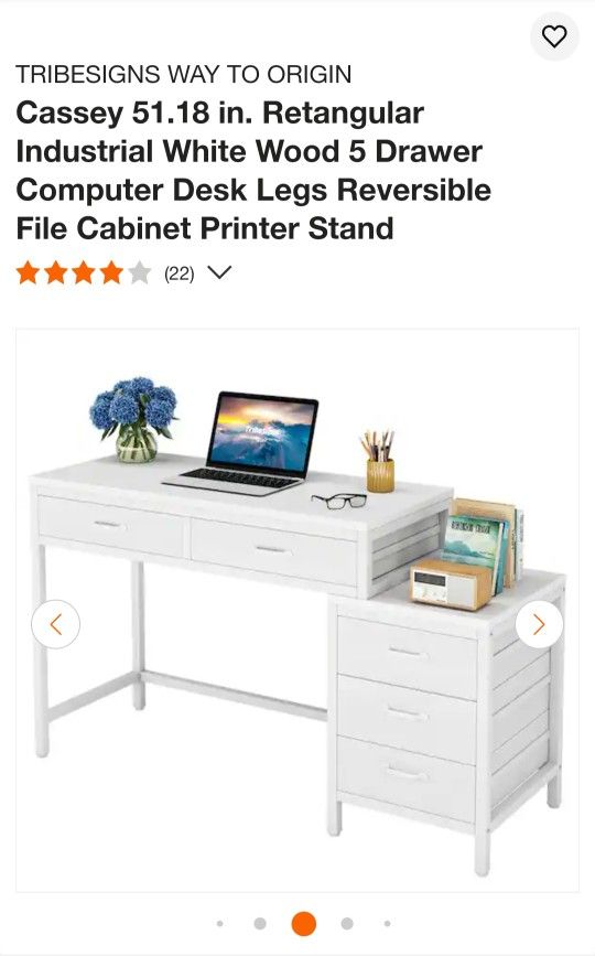 51.18 in. Retangular Industrial White Wood 5 Drawer Computer Desk Legs Reversible File Cabinet Printer Stand
$125 OBO