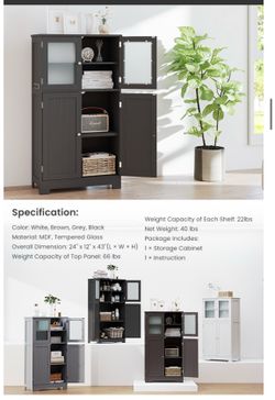 Bathroom Cabinet Storage w/Frosted Tempered Glass Doors
