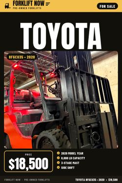 2020 TOYOTA 8FGCU35 forklift for sale, 8,000 lb capacity,3 stage, side shift