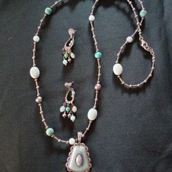 Carolyn Pollack Relios Sterling Silver & Amazonite Aquamarine Necklace & Earring Set