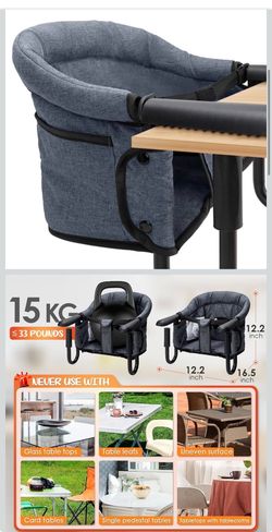 Hook-On Chairs - Portable & Foldable for Babies 6-36 Months, Family & Travel Use with Carry Bag (Grey)