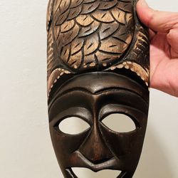 Vintage African Mask Wooden Hand Carved Wall Decor Depicting Women And Apple 