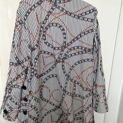 Chico’s Size 2tunic Top New Without Tag For Dale White Colored With Gray And Beige Chain Link Design