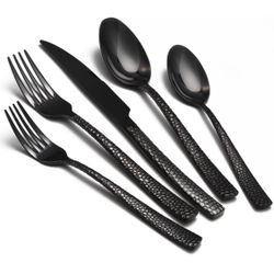 20 Piece Black Hammered Flatware Set