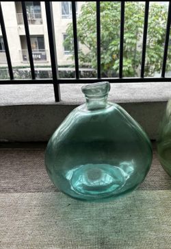 Vintage Green Glass Vases / Demijohn Bottles