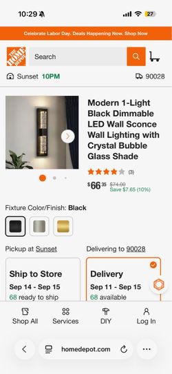 Modern Black LED Wall Sconce with Crystal Bubble Glass