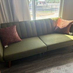 Olive Green Futon With Pillows 