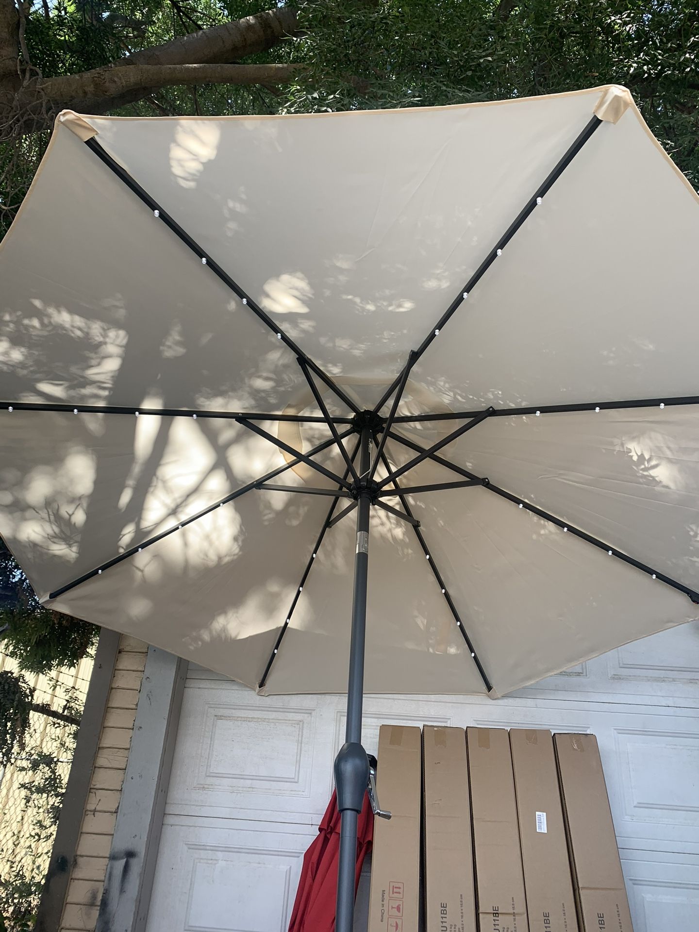 9ft Solar Umbrella 32 LED Lights Outdoor Lighted Table Umbrella UPF 50+ 30° Dual Tilt System for Garden Balcony Patio Market Without Base📦🔥