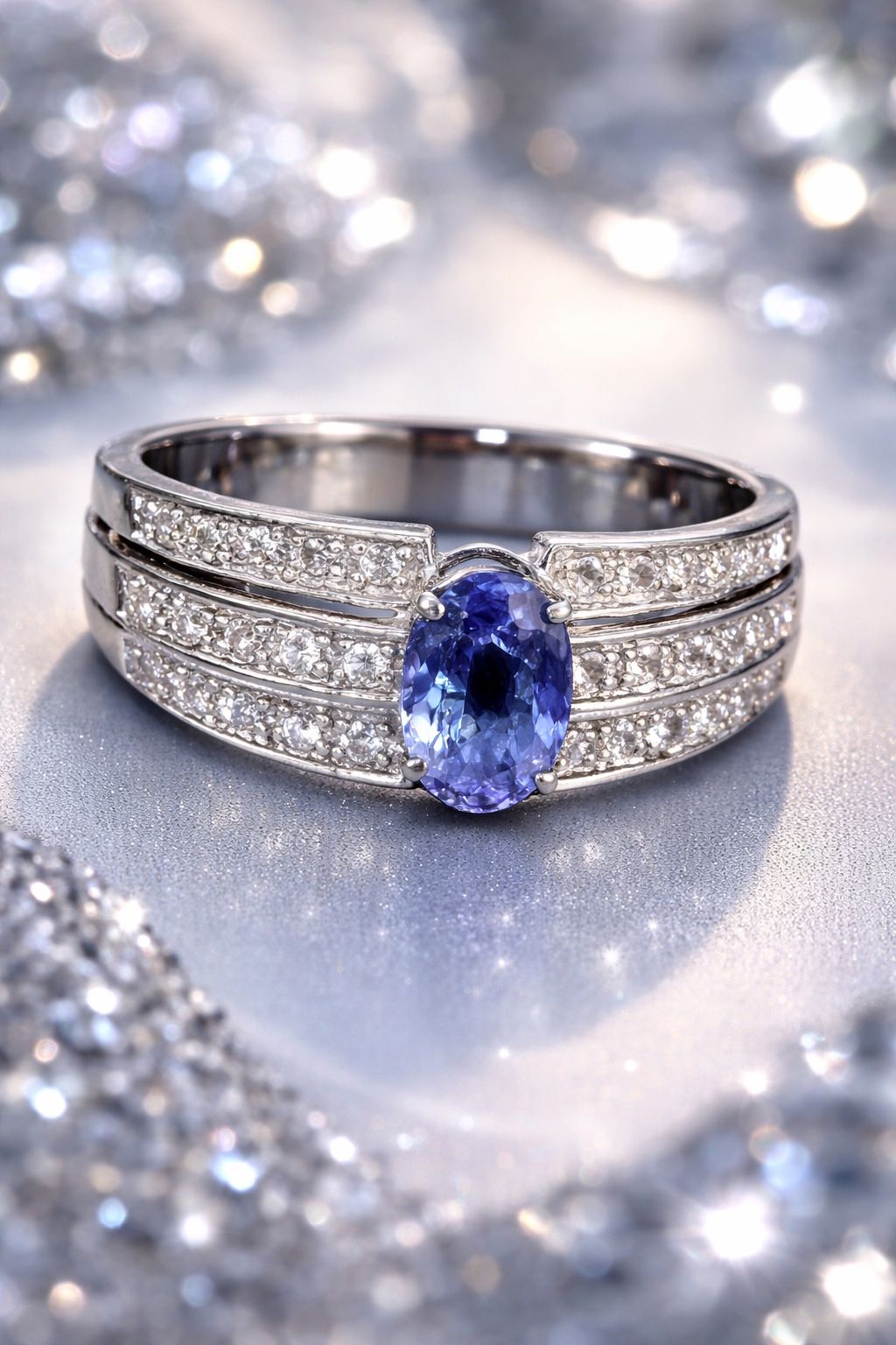 14 K Gold Natural Diamonds And Tanzanite Ring