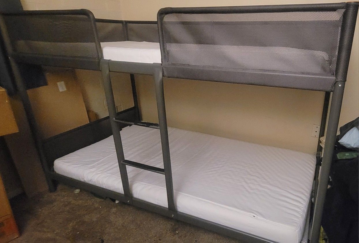 Gray Bunk Bed Twin Size With Mattresses