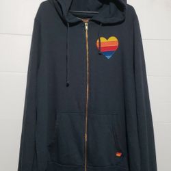 Aviator Nation Rainbow Heart Stitch zip up  unisex Hoodie size XXL