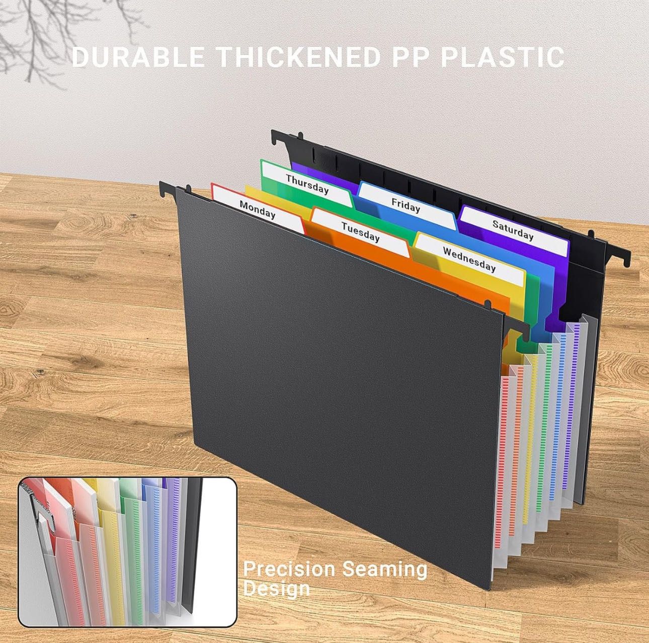 Plastic Expanding Hanging File Folders for Filing Cabinet,1/3-Cut Tab, 7 Pockets Accordion Dividers Folder Multi-Color Tabs, Large Capacity Hanging Or