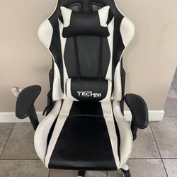 Techni Sport High Back Racing Chair with Foam Seat and Padded Arms, Reclining Gaming Chair with Height and Tilt Adjustment, White