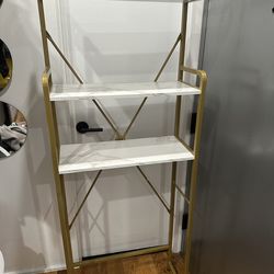 White/Gold Shelves, over the toilet or storage - 3 shelves 63” H