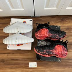 Both Size 11M - Foamposite Stanger Things / Mind 001 Slide Light Bone