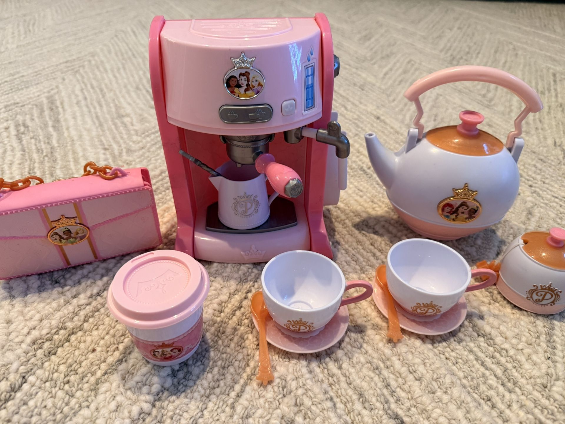 Disney Princess Coffee Machine With Sound, Tea Time Set, Cute Bag With Cellphone (with Ringing Tone)and Credit Card .