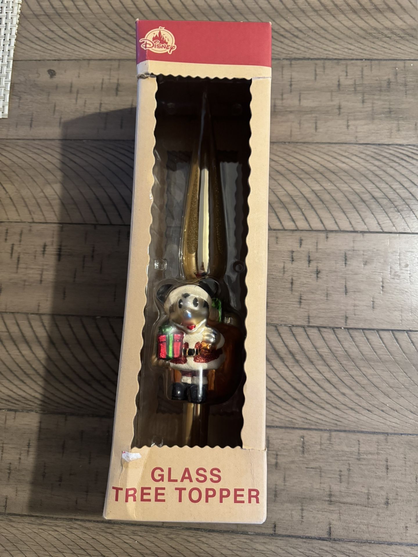 DISNEY PARKS TURN OF THE CENTURY HOLIDAY SANTA MICKEY GLASS TREE TOPPER
