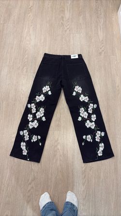 Black Japanese flower jeans
