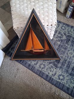 Wooden Sailboat Model in Triangle Shadow Box 15' H pickup only cash