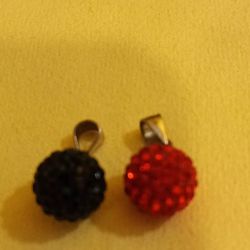 Brand New Set Of 2 Sterling Silver Stamped Embellished Round 2 Pendants Red & Black Fits All Chains Comes W/ Box or Pouch 