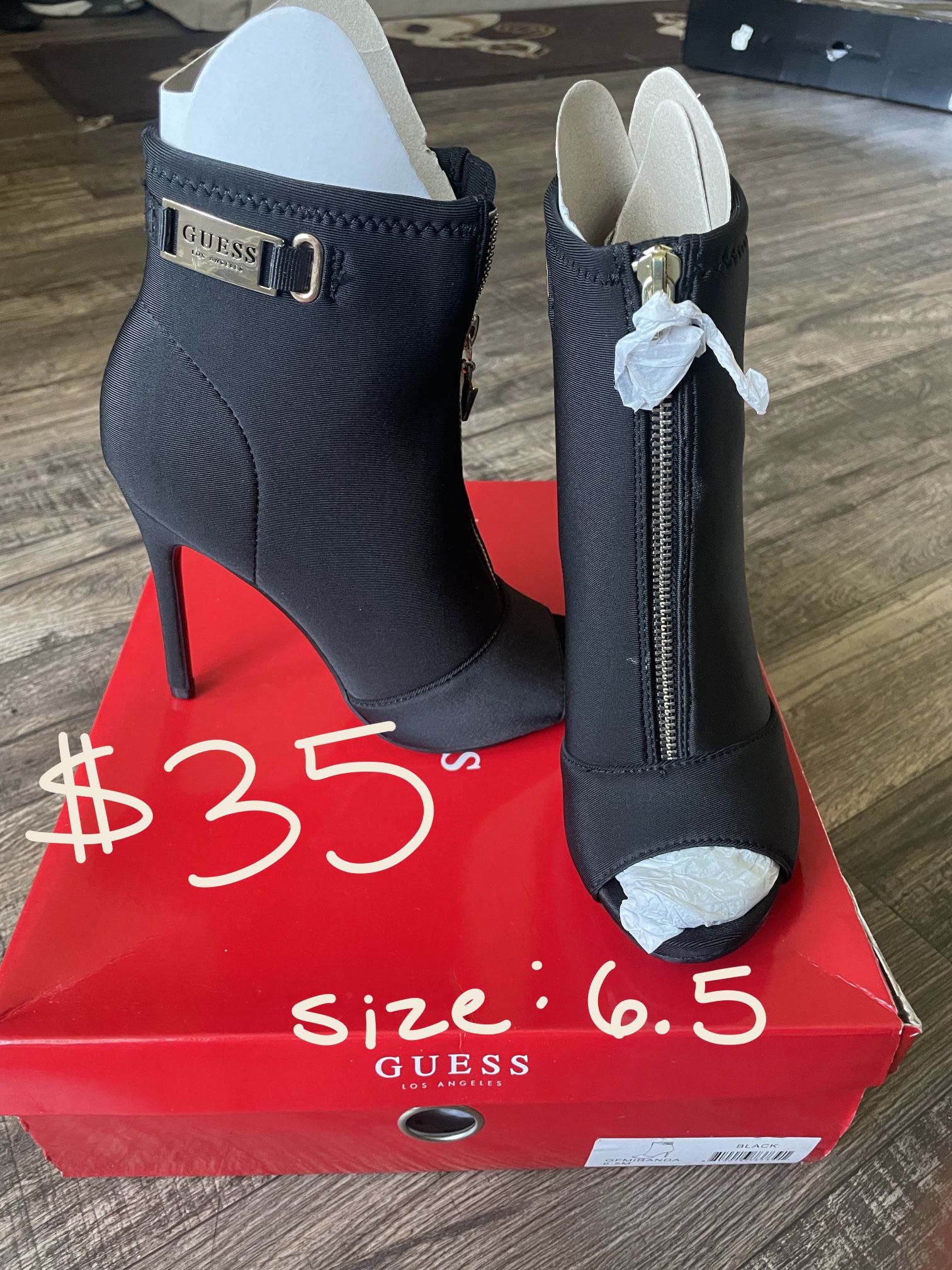 Short Open Toe Black Boots Size 6.5