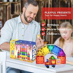 Magnetic Tiles Building Blocks, 60 PCS Magnetic Blocks Buliding Tiles Set, Magnetic Building Blocks with 1 Cars, Preschool Educational Magnetic Toys S