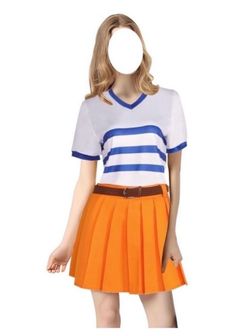 Women Cosplay Costume Anime Uniform T-shirt and Pleated Skirt Halloween Party Outfits Full Set SIZE: 2XL