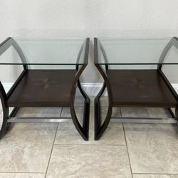 2 Solid Wood & Glass End Tables