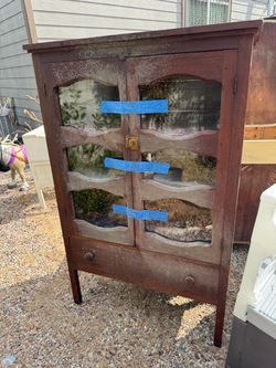 antique wood pie safe cupboard