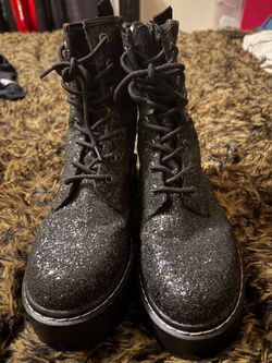 Black Glitter Lace-Up Combat Boots