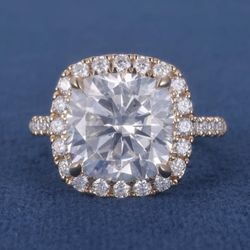 ✅5CTW Certified Cushion Cut Moissanite Engagement Ring 14K Yellow Gold Size 6.5 