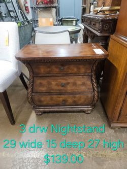 3-Drawer Wood Nightstand w Carved Detail We are located at 2811 East Bell road. Another Time Around Furniture.