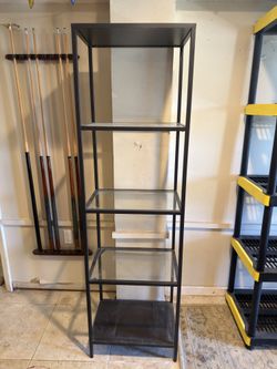 VITTSJÖ Shelf unit, black-brown/glass, 20 1/8x68 7/8 "